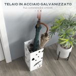 Portaombrelli in Metallo con 4 Ganci e Vaschetta Raccogligocce, 15.5x15.5x41cm, Bianco - immagine 4