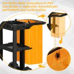 Carrello Pulizie a 3 Ripiani con Ganci e Sacco da 100L, 121x50.5x96.5 cm, Nero Giallo e Grigio - immagine 6