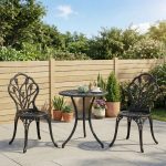 Set da Giardino 3 Pezzi in Alluminio con 2 Sedie 42.5x47.5x89 cm e Tavolino Rotondo Ø60x67 cm, Nero - immagine 2