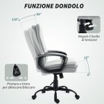 Sedia da Ufficio Ergonomica con Schienale Alto, Altezza Regolabile e Dondolo, Grigio - immagine 6