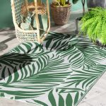 Tappeto Esterno per Balcone e Terrazza Reversibile con Fantasia a Foglie, 152x243 cm, Verde e Bianco - immagine 2