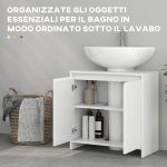 Mobile Sottolavabo Bagno con 2 Ante Decorate e Intaglio a U per Tubi, 60x30x60cm, Bianco - immagine 5