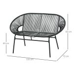 Divano da Giardino 2 Posti in Rattan PE e Acciaio con Cuscini e Braccioli, 132x72x83 cm, Nero - immagine 3