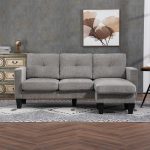 Divano Angolare 3 Posti con Cuscino per Seduta e Schienale, in Tessuto Effetto Ciniglia, 186x130x84 cm, Tortora - immagine 7