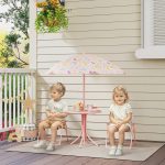 Set da Giardino per Bambini 2-5 Anni con Tavolino Rotondo, 2 Sedie Pieghevoli e un Ombrellone, Rosa - immagine 2