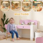 Set Scrivania per Bambini con Cassetto e Sedia con Schienale a Orsetto, Età 3-8 Anni, Rosa - immagine 4