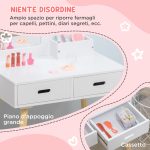 Set Toeletta per Bambini con Tavolo Trucco e Sgabello, Specchio e 2 Cassetti, Bianco e Colore Legno - immagine 5