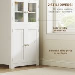 Mobile Dispensa con 2 Ripiani Aperti e 2 Armadietti con Ante, in MDF e Vetro, 60x30x162 cm, Bianco - immagine 5