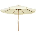 Ombrellone da Giardino con Doppio Tettuccio, in Legno di Bambù e Poliestere, Ø325x250 cm, Beige
