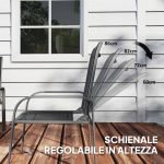 Set da Esterno 4pz con Tavolino, 2 Sedie e Divanetto con Schienale Regolabile, in Acciaio e Textilene Nero - immagine 5