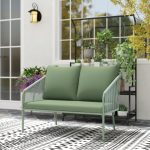 Divano da Giardino 2 Posti in Rattan PE Stile Boho con Cuscini Sfoderabili e Braccioli, Verde - immagine 9