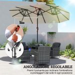 Ombrellone Doppio con Luci LED e Manovella, in Poliestere e Acciaio, 2.92x1.5x2.2 m, Beige - immagine 5