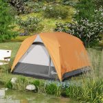 Tenda da Campeggio per 3 Persone Impermeabile con Tasca, Gancio per Lanterna e Borsa, 2x2x1.35m, Arancione - immagine 9