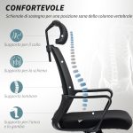 Sedia da Ufficio Ergonomica con Poggiatesta e Altezza Regolabili, Funzione Dondolo e Ruote, Nero - immagine 4