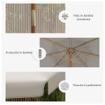 Ombrellone da Giardino con Doppio Tettuccio, in Bambù e Poliestere, Ø325x250 cm, Grigio - immagine 6