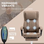 Poltrona da Ufficio Massaggiante con Poggiapiedi e Telecomando, Sedia in Tessuto Effetto Lino, 65x61x105-113 cm, Marrone - immagine 4