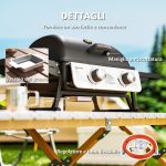 Barbecue a Gas Portatile con 2 Bruciatori e Coperchio con Termometro, Nero - immagine 7
