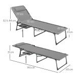 Sdraio da Giardino Pieghevole e Reclinabile a 5 Livelli con Tavolino Laterale e Tasca, 60x190x31 cm, Grigio e Nero - immagine 3
