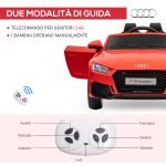 Macchina Elettrica per Bambini 3-5 Anni Licenza AUDI TT con Telecomando e Fari LED, 102x60x44 cm, Rosso - immagine 5