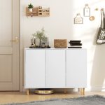 Credenza Moderna con 2 Armadietti a 3 Ripiani in Legno, 107x40x80 cm, Bianco - immagine 2