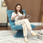 Poltrona Relax Girevole Effetto Velluto e Acciaio con Schienale Regolabile in 5 Posizioni, 62x70x95 cm, Blu - immagine 2