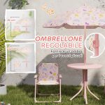 Set da Giardino per Bambini 2-5 Anni con Tavolino Rotondo, 2 Sedie Pieghevoli e un Ombrellone, Rosa - immagine 5