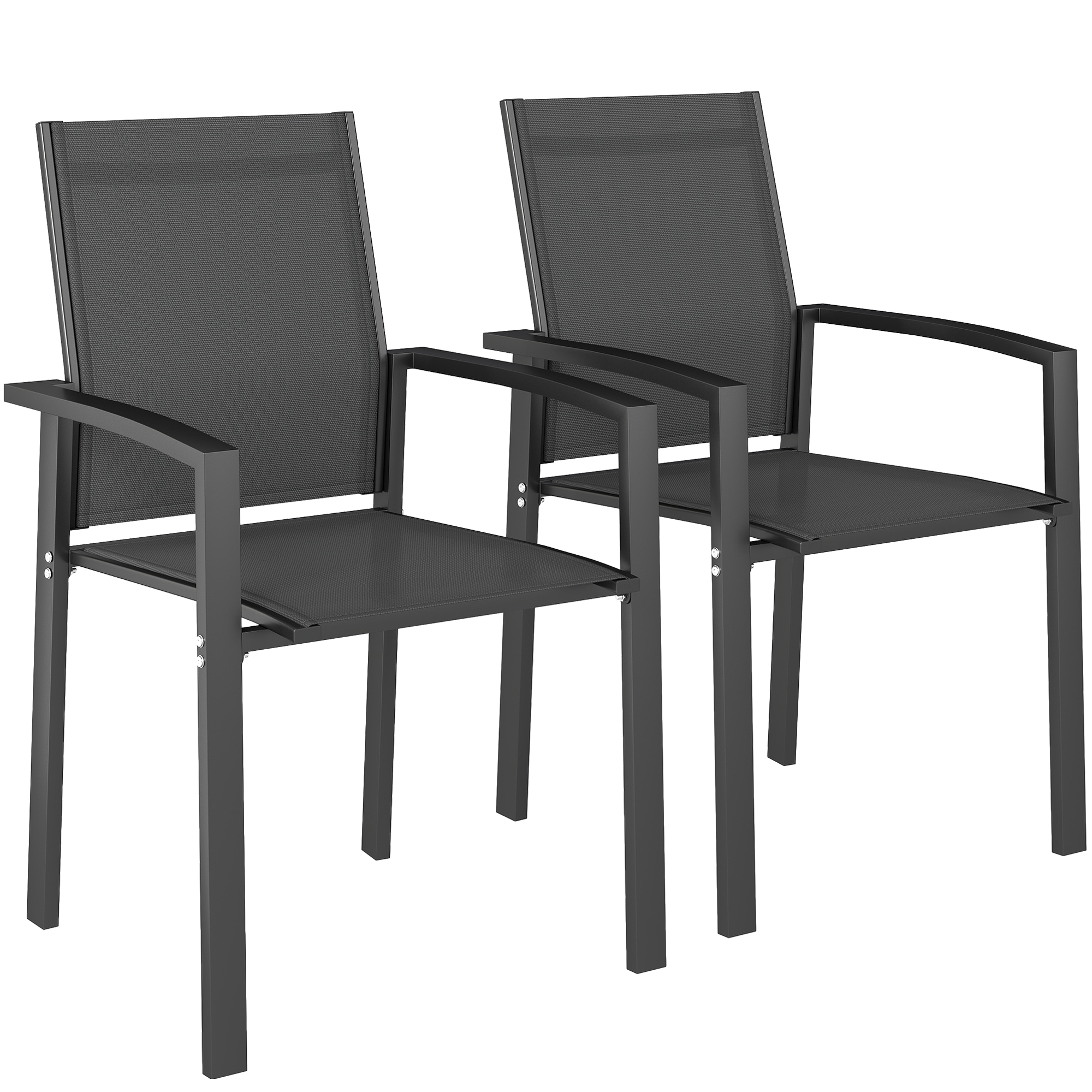 Hcddfe195f103b96c.jpg Set 2 Sedie da Giardino Impilabili con Seduta Traspirante, in Alluminio e Textilene, 56x58x89 cm, Grigio Carbone - immagine 1