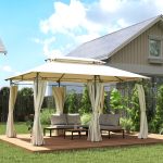  Gazebo da Giardino 3x4 m con Tende Rimovibili, Doppio Tetto e Struttura in Metallo, Crema - immagine 2