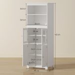 Mobile Dispensa con 2 Ripiani Aperti e 2 Armadietti con Ante, in MDF e Vetro, 60x30x162 cm, Bianco - immagine 3