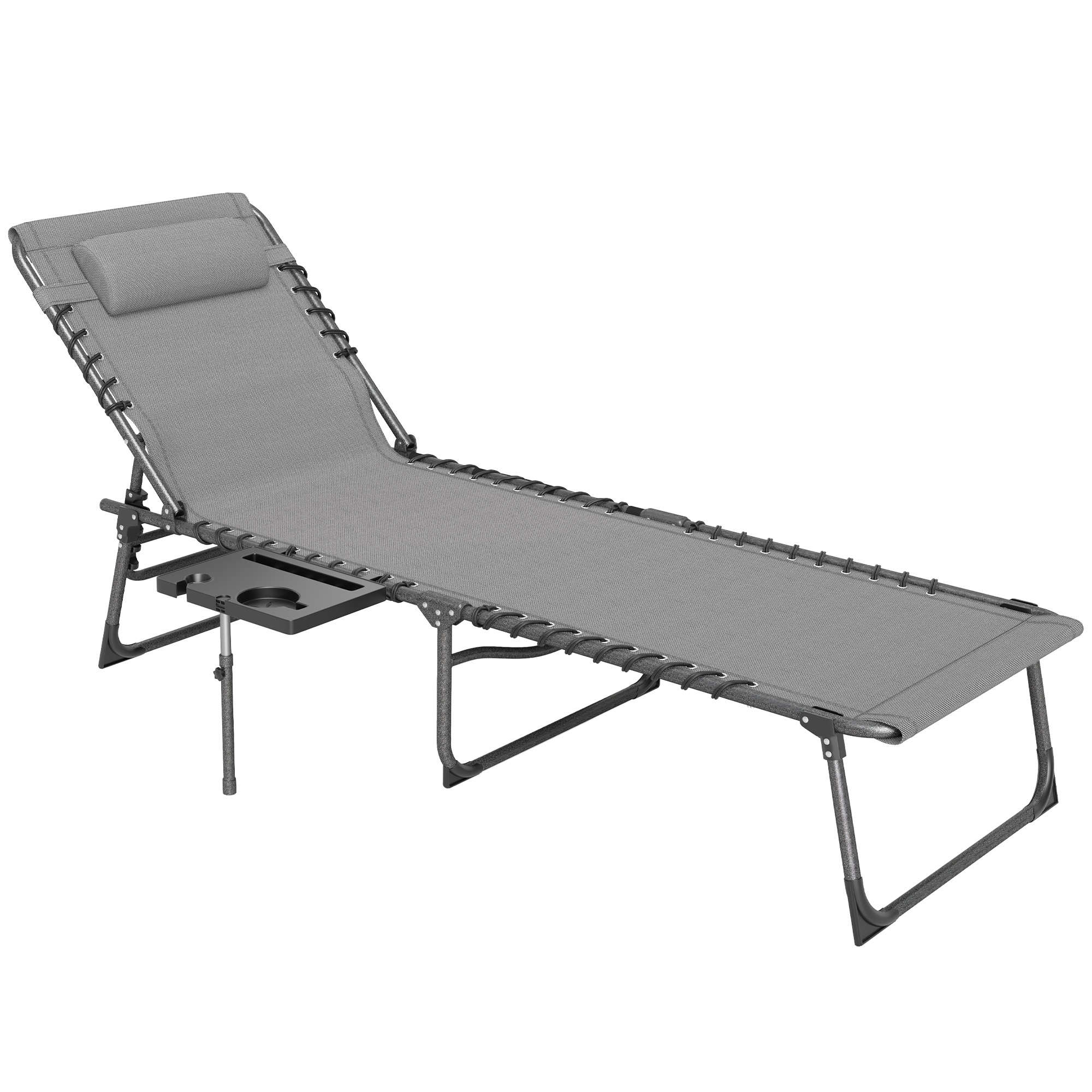 I7sb3119781bfc05b.jpg Sdraio da Giardino Pieghevole e Reclinabile a 5 Livelli con Tavolino Laterale e Tasca, 60x190x31 cm, Grigio e Nero - immagine 1