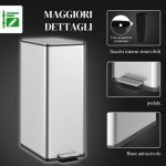 Cestino Spazzatura 20L con Chiusura Ammortizzata e Secchio Rimovibile, in Acciaio e PP, 21.5x37.2x57 cm, Argento - immagine 7