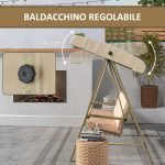 Dondolo 3 Posti con Tettuccio Inclinabile e Cuscini, in Acciaio e Textilene, 200x125x175 cm, Beige e Marrone - immagine 6