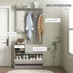 Set Mobile da Ingresso con Appendiabiti a 6 Ganci, Mobile Scarpiera con Cassetto e Specchio, Grigio - immagine 4