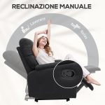 Poltrona Reclinabile Manualmente a 60° Extra Imbottita in Tessuto con Poggiapiedi, Nero - immagine 4