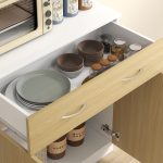 Credenza Cucina con Armadietti a 2 Ante e Cassetto, 80x40x180cm, Colore Legno - immagine 9