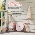 Set da Giardino per Bambini 2-5 Anni con Tavolino Rotondo, 2 Sedie Pieghevoli e un Ombrellone, Rosa - immagine 6