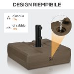 Base per Ombrellone da Giardino Riempibile con Maniglia in HDPE e Acciaio, 49x49x36.5 cm, Marrone - immagine 5