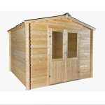 Casetta tavole ad incastro 28 mm, 2,80 X 2,80 m tetto in acciaio a doppia pendenza Porta doppia vetrata