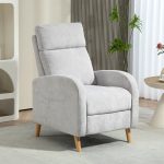 Poltrona Reclinabile 150° max con Poggiapiedi, in Tessuto Effetto Lino, 68x90x106 cm, Grigio Chiaro - immagine 2