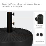 Base per Ombrellone da Giardino 3 m con Maniglie Incorporate, in HDPE e Acciaio, Ø51x36 cm, Nero - immagine 4