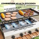 Piastra Barbecue a Gas con 4 Bruciatori da 2.4kw e Piano Antiaderente, 77x44.5x19cm, Argento - immagine 4
