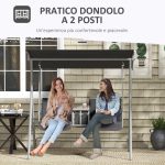 Dondolo 2 Posti con Tavolino e Portabicchieri, in Metallo e Poliestere, 175x110x165 cm, Grigio - immagine 7