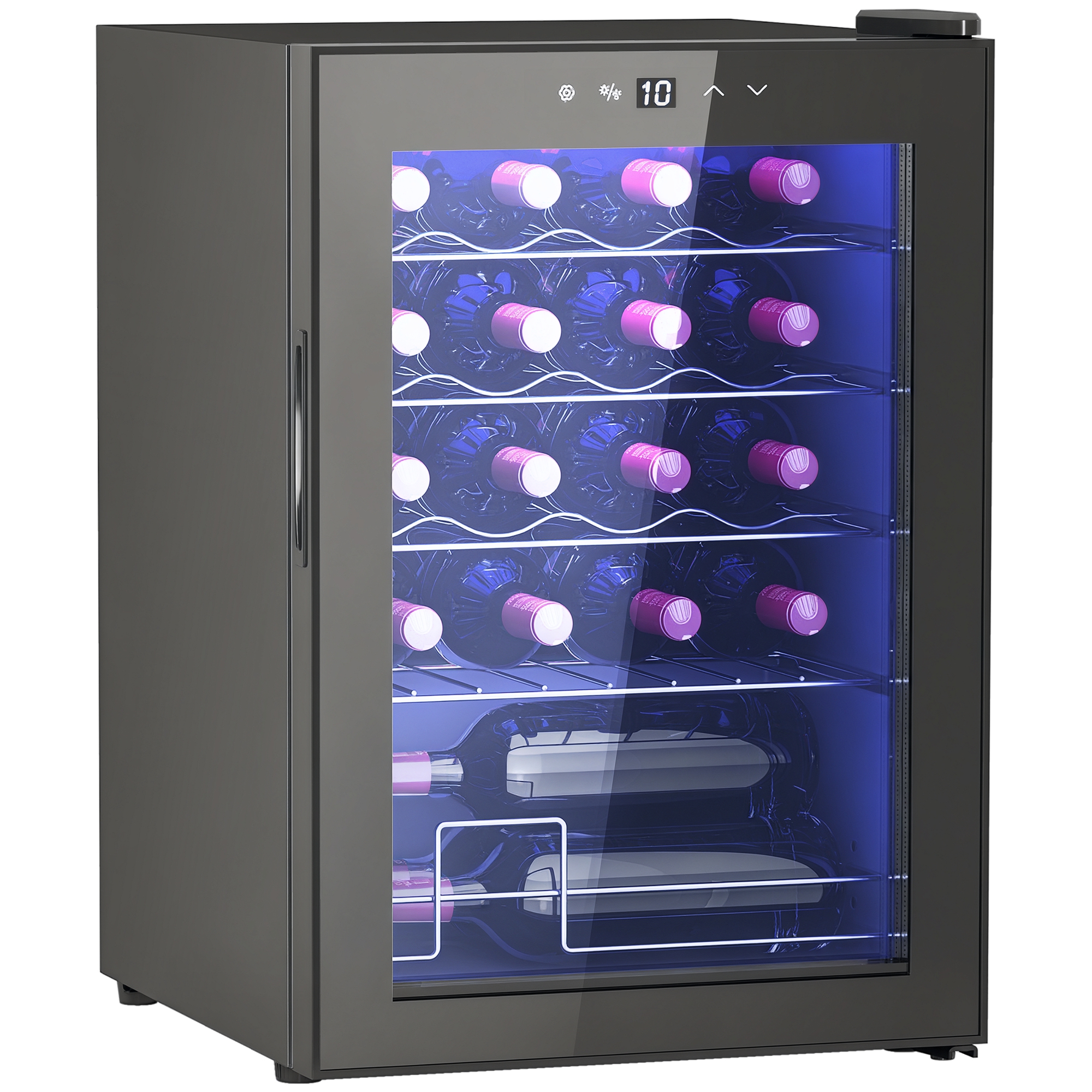 J7e189197f52ea159.jpg Cantinetta Vino Refrigerata per 20 Bottiglie, Capacità 53L, Porta in Vetro Anti-UV e Ripiani Regolabili, Nero - immagine 1