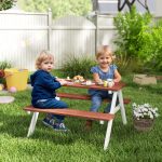 Set Tavolo da Picnic per Bambini 3-8 Anni con Panche in Legno, 89x79x50 cm, Marrone - immagine 2