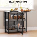 Tavolo Pieghevole a 2 Ribalte per 4 Persone con 2 Ripiani Aperti, in Legno e Metallo, 133.4x80x75 cm, Grigio - immagine 5