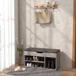 Scarpiera Salvaspazio Imbottita a 3 Ripiani Aperti con Spazio a Scomparsa, in Legno, 80x30x45 cm, Nero e Grigio - immagine 2