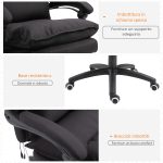 Sedia da Ufficio ad Altezza Regolabile con 6 Punti Massaggianti, in Tessuto Effetto Lino, 70x62x120-130 cm, Nero - immagine 8