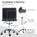 Sedia da Ufficio Ergonomica in Pelle PU con Altezza Regolabile, Seduta Girevole e Ruote, Nero - immagine 6