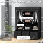 Armadio in Tessuto Guardaroba Pieghevole Salvaspazio 125x43x162.5cm Nero - immagine 4