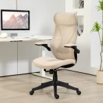 Sedia da Ufficio con Braccioli Ribaltabili, Altezza Regolabile e Schienale Inclinabile, Beige - immagine 2